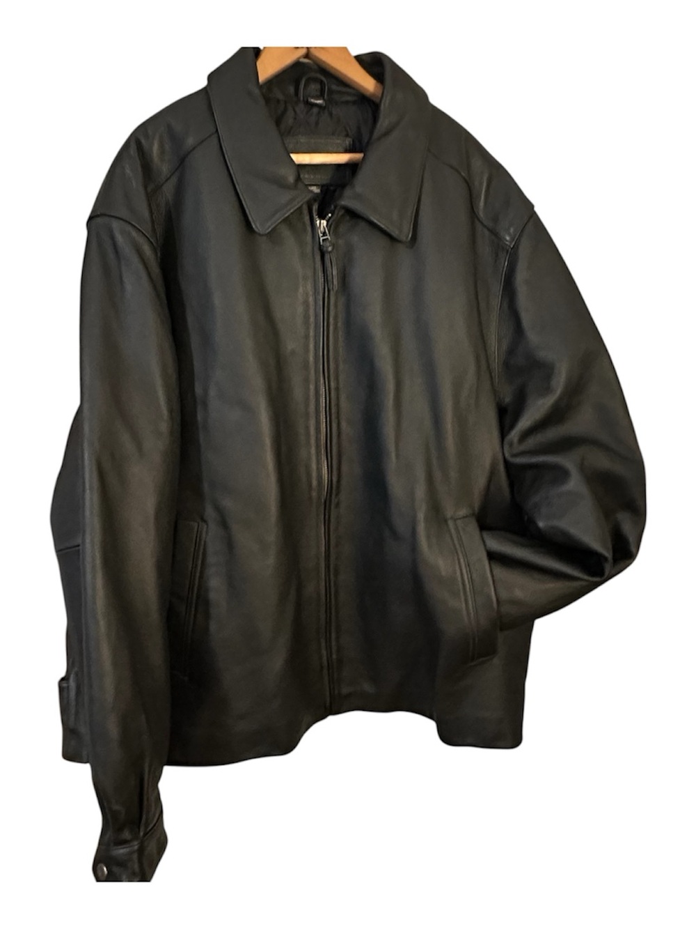 St. John's Bay Black Leather Bomber-Style Jacket